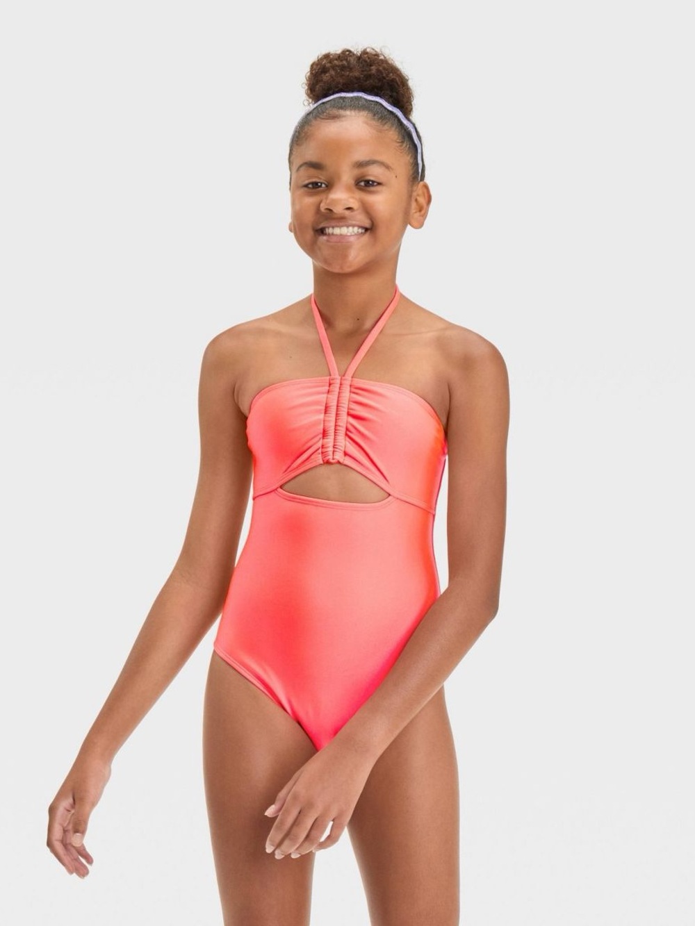 art class Neon Coral Pink One-Piece Kids Swimsuit